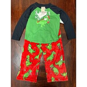 Munki Munki Kids' Munki Santasaurus Rex Two Piece Pajama Set SIZE 2